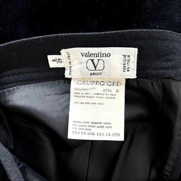Vintage Valentino Miss V 100% Wool Pencil Skirt Black Velvet Hem Classic Elegant - Picture 5 of 14